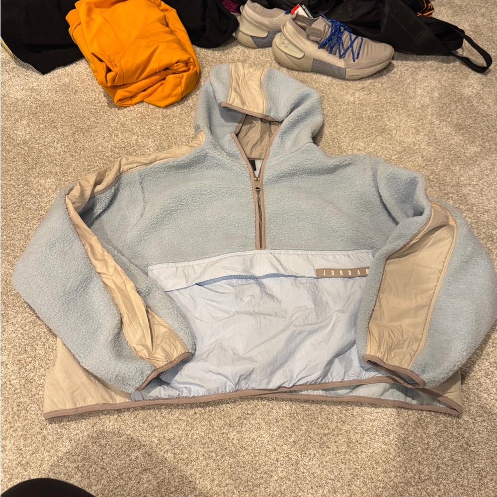 Jordan Light Blue and Tan Puffer cropped quarter zip